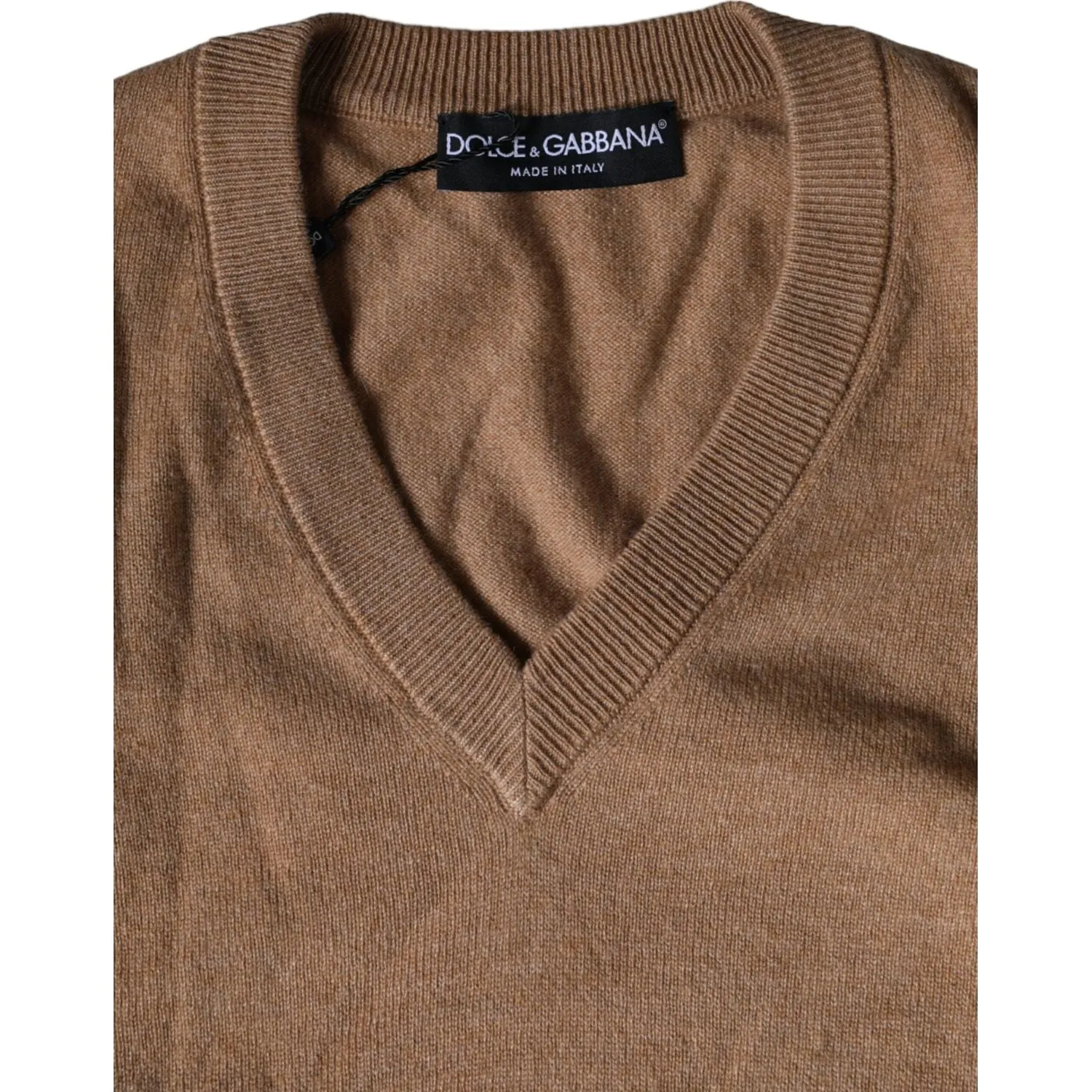 Dolce & Gabbana Brown Cashmere Knit V-neck Pullover Sweater