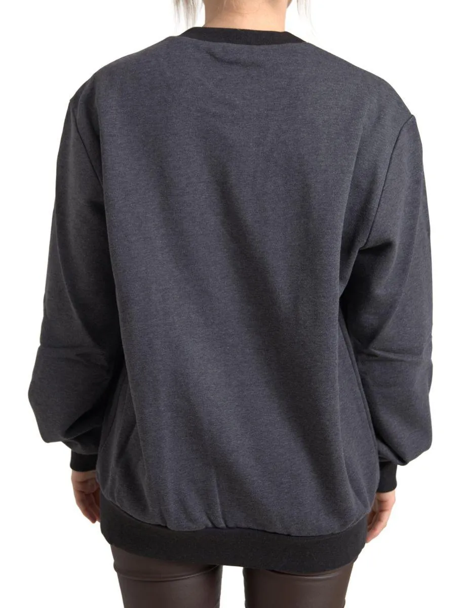 Dolce & Gabbana Dark Gray Cotton Crew Neck Pullover Sweater