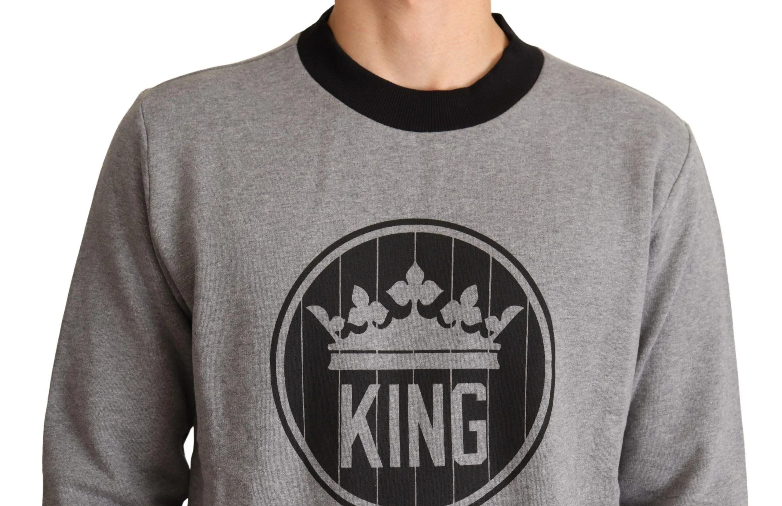 Dolce & Gabbana Gray Crown King Cotton Pullover Sweater