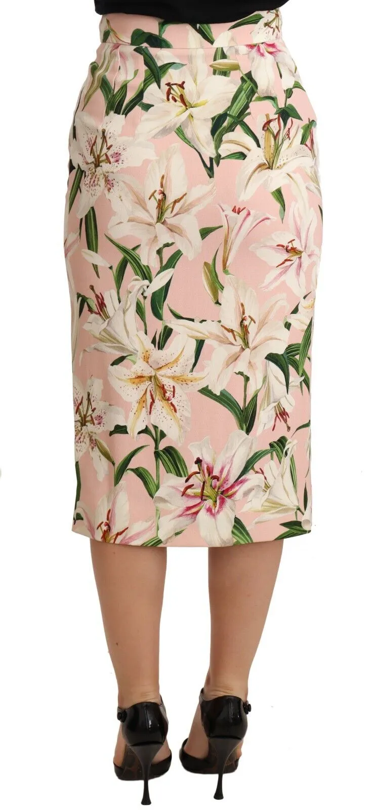 Dolce & Gabbana Pink Lilies Print Pencil Midi Viscose Skirt