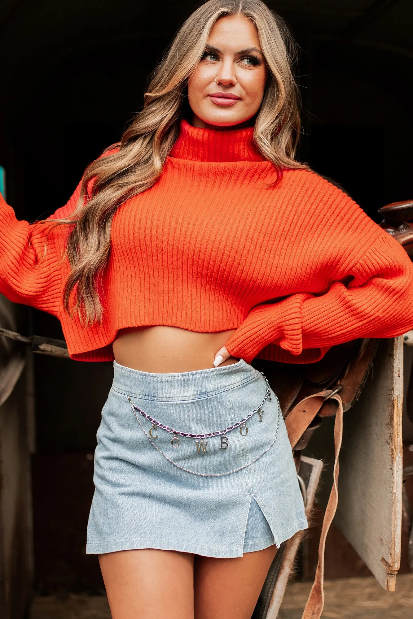 DOORBUSTER Pamela Turtleneck Crop Sweater (Orange)