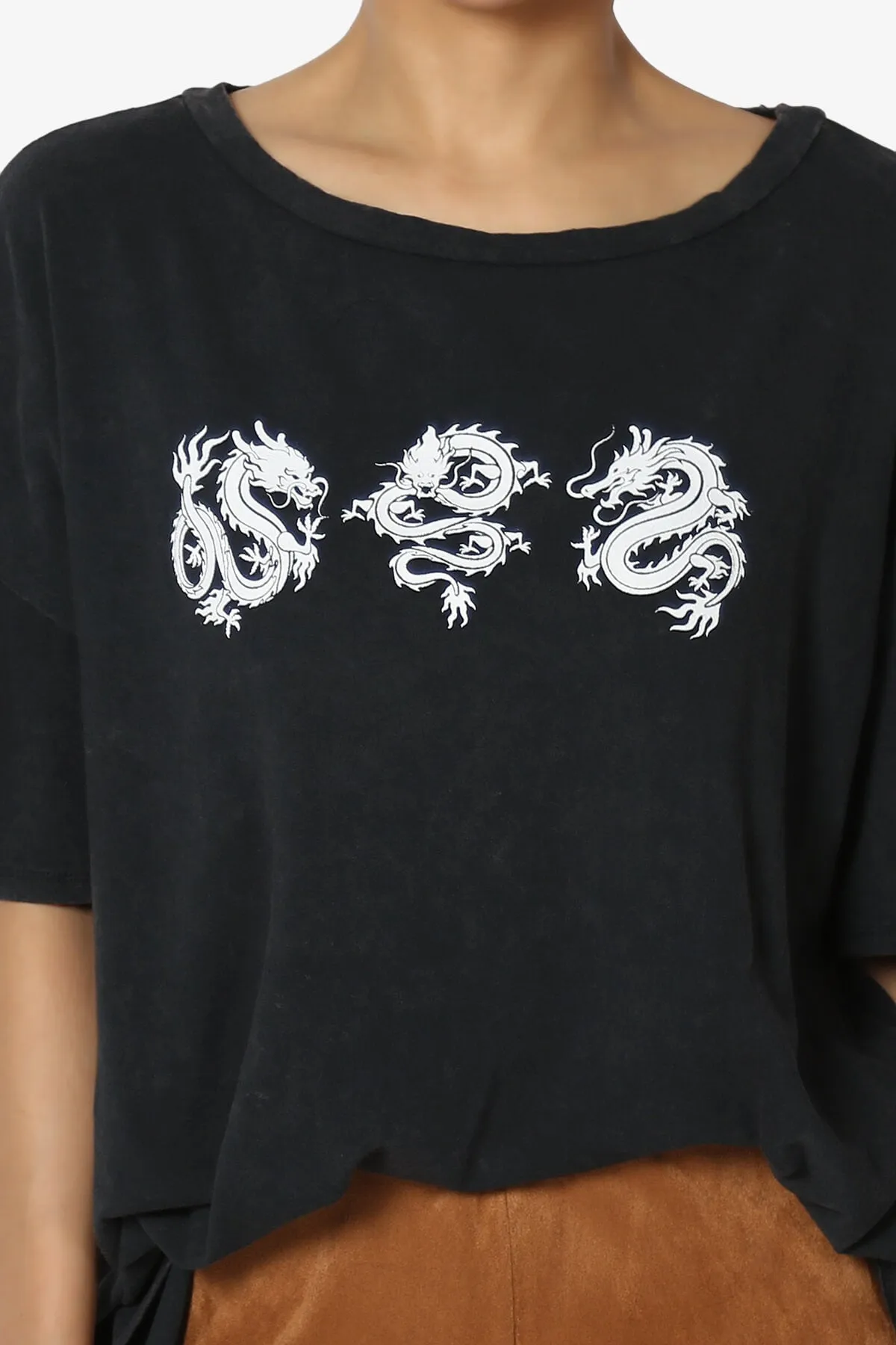 Dragon Print Washed Cotton Oversized T-Shirt