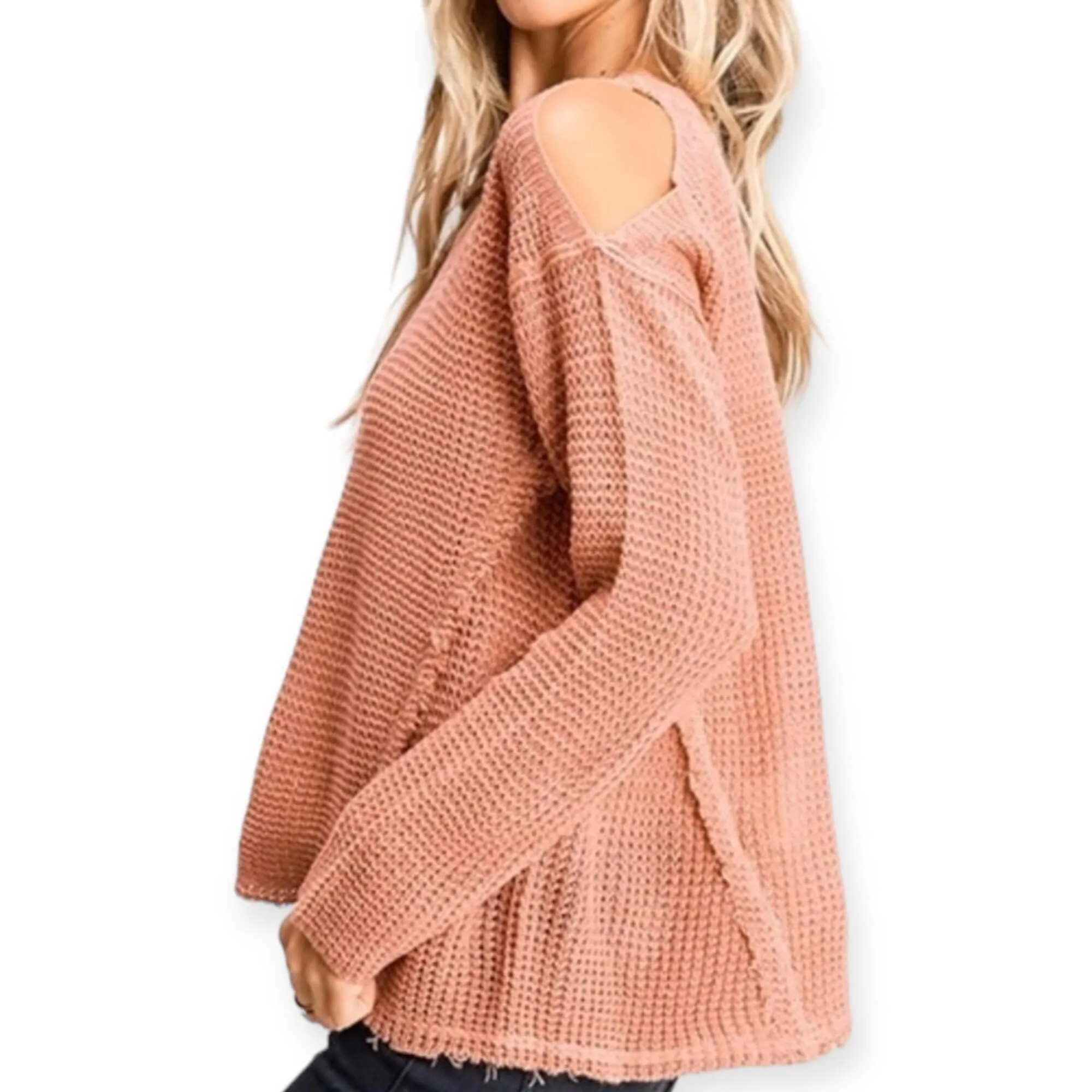 Dusty Rose Open Shoulder Casual Knit Sweater