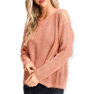 Dusty Rose Open Shoulder Casual Knit Sweater