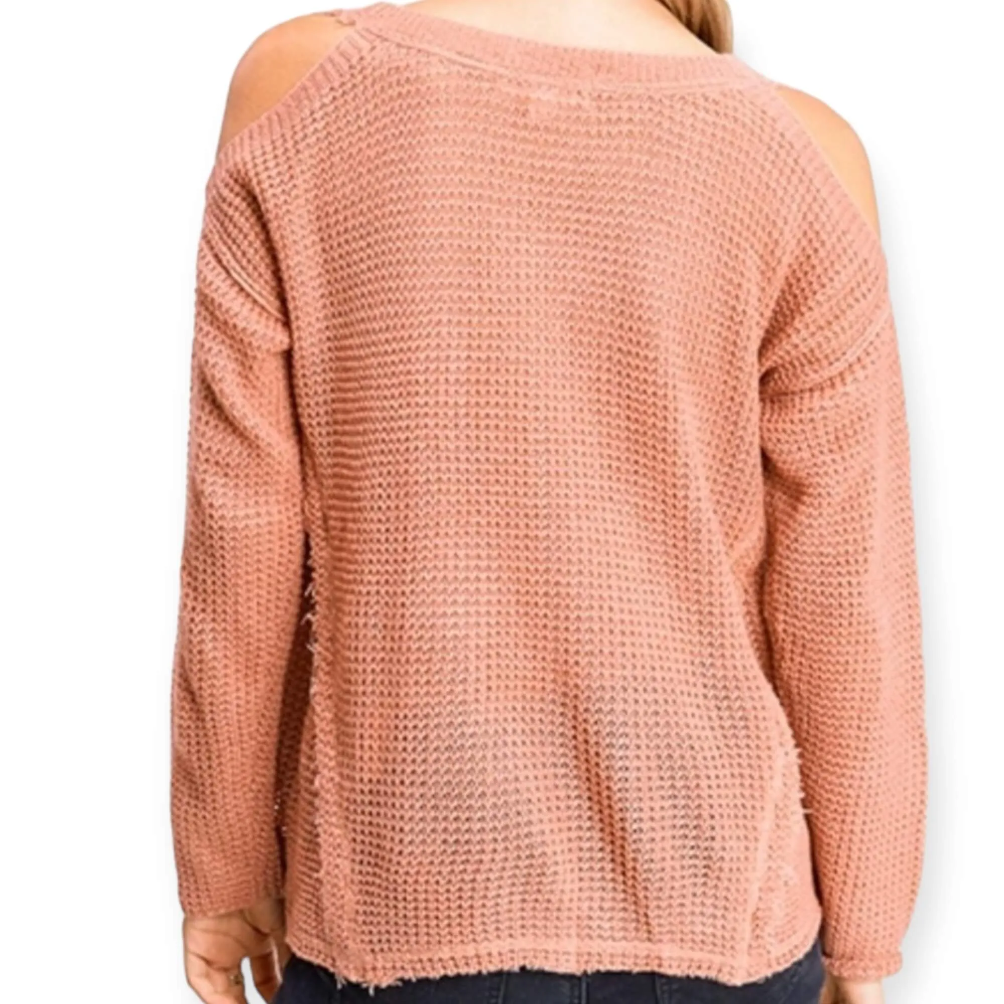 Dusty Rose Open Shoulder Casual Knit Sweater