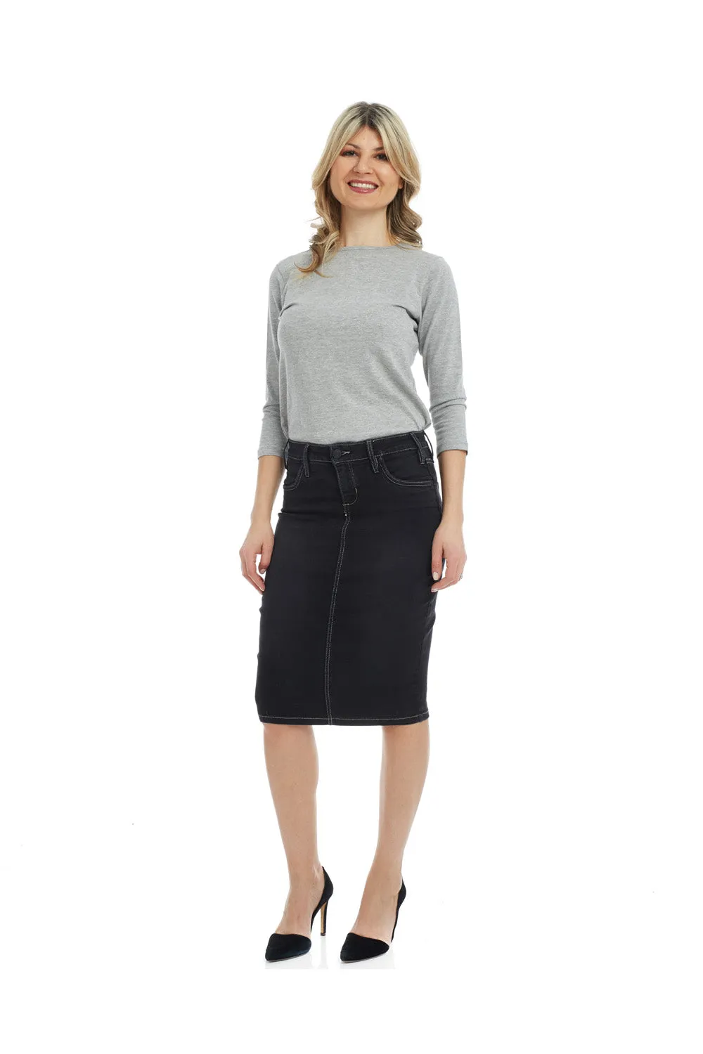 Esteez MIAMI Denim Skirt - Power stretch Jean Skirt with Tummy Control for WOMEN