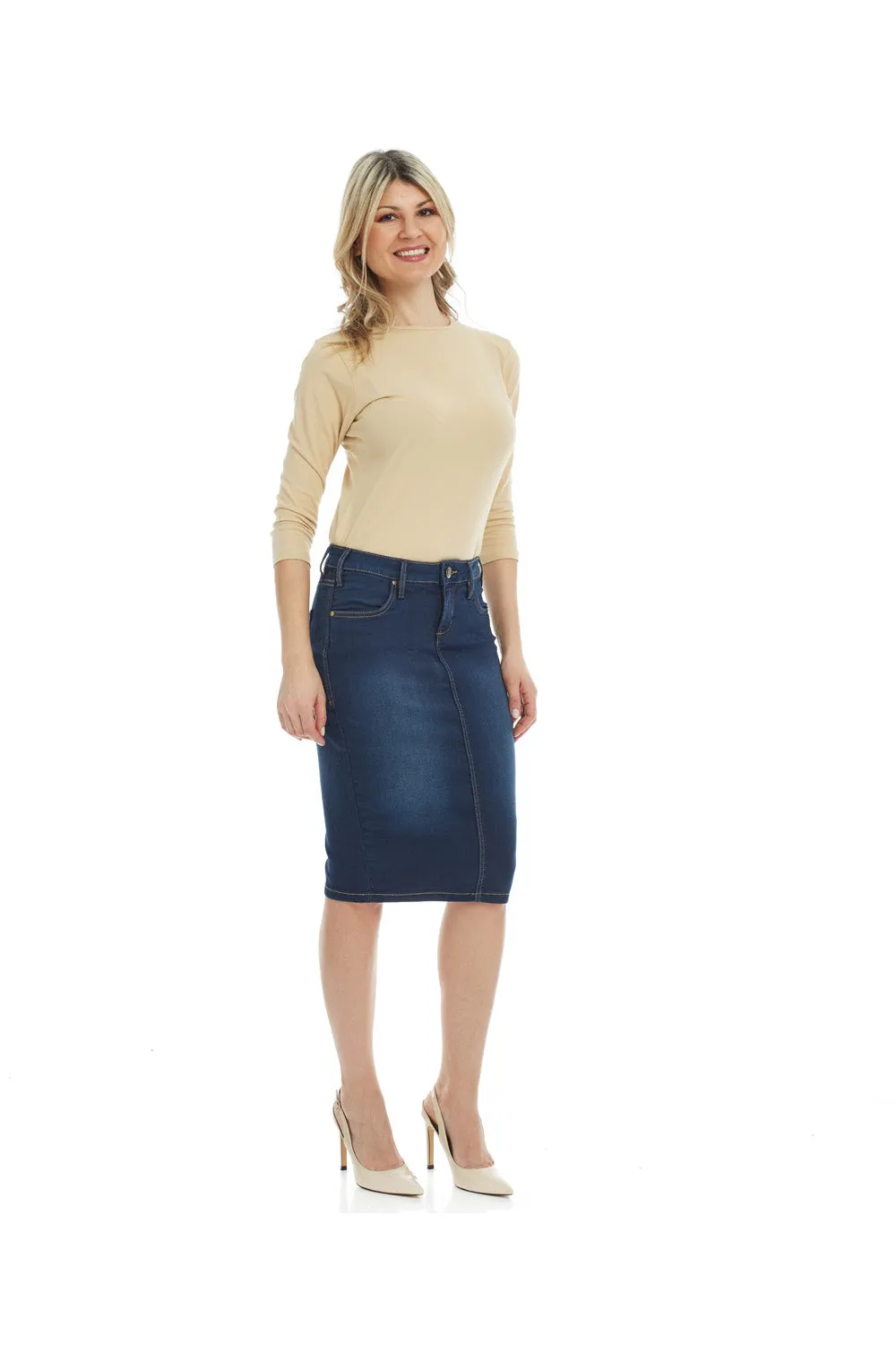 Esteez MIAMI Denim Skirt - Power stretch Jean Skirt with Tummy Control for WOMEN