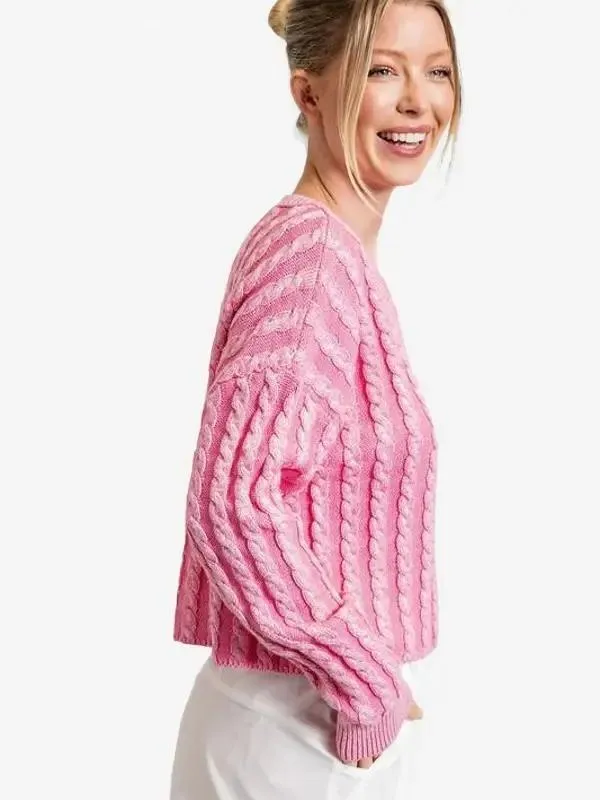 Everyday Cropped Contrasting Pink Knit Top