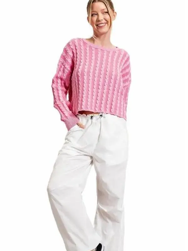 Everyday Cropped Contrasting Pink Knit Top