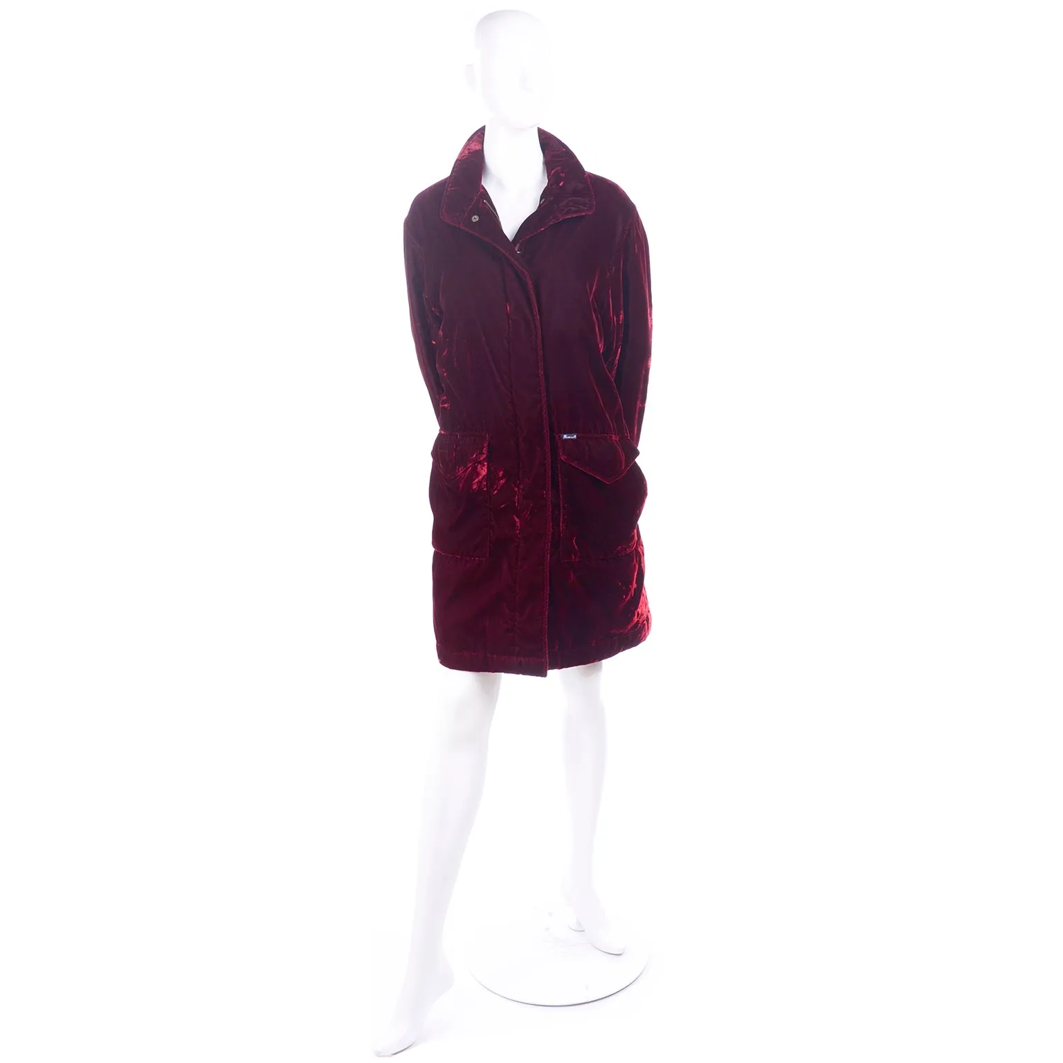 Faconnable Vintage Red Velvet Coat With Quilted Lining