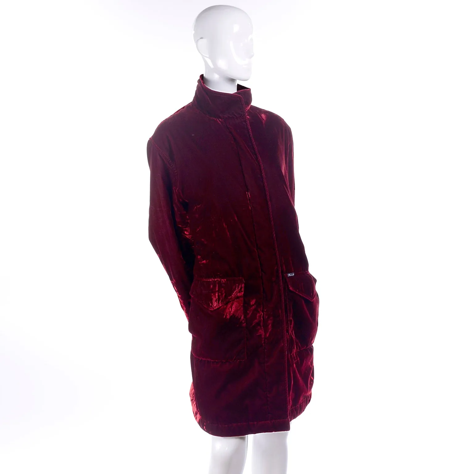 Faconnable Vintage Red Velvet Coat With Quilted Lining