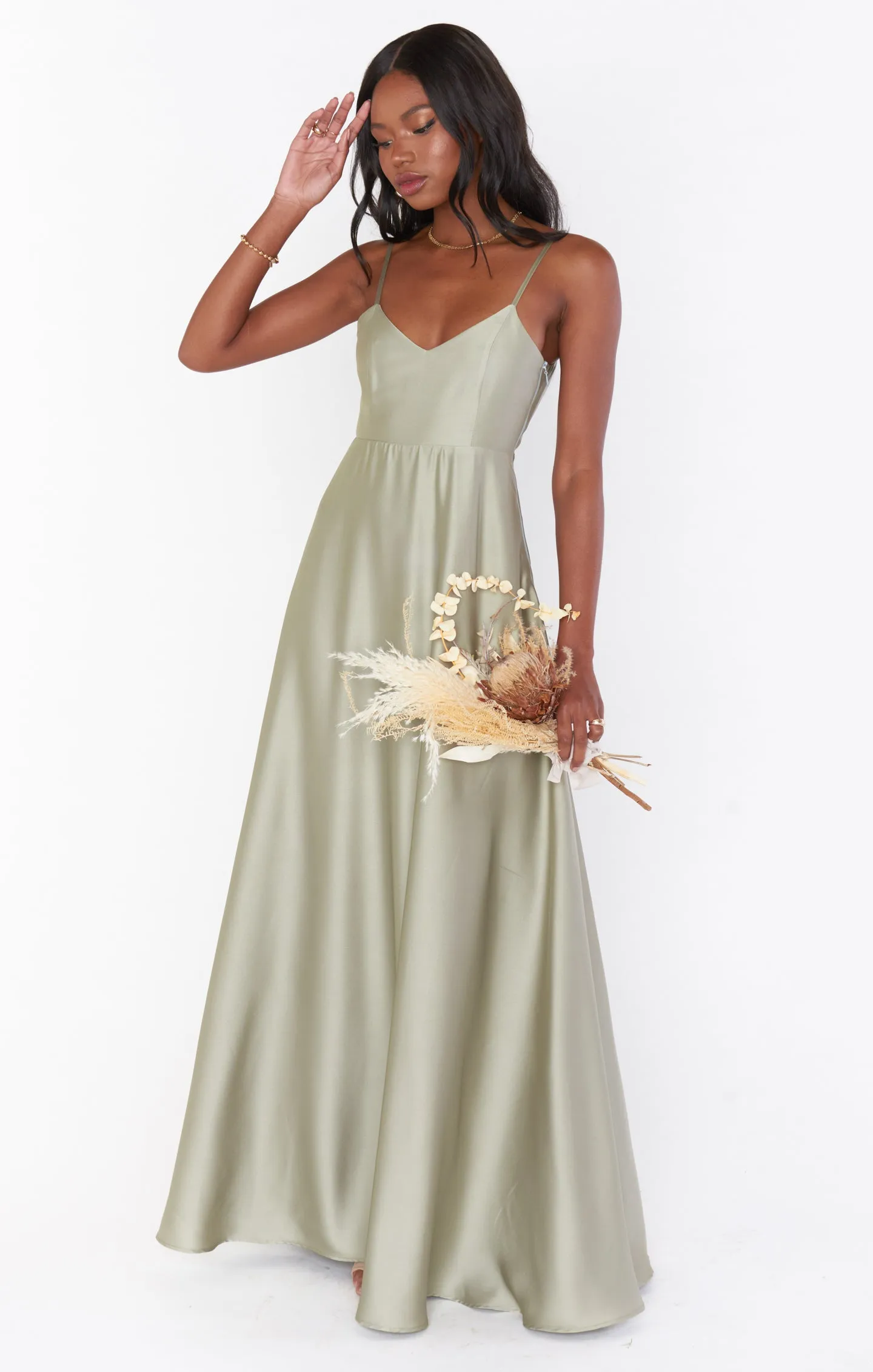 Faith Maxi Dress ~ Moss Green Luxe Satin