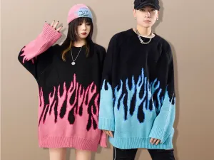 Fire Flame Edgy Harajuku Oversized Retro Knit Sweater