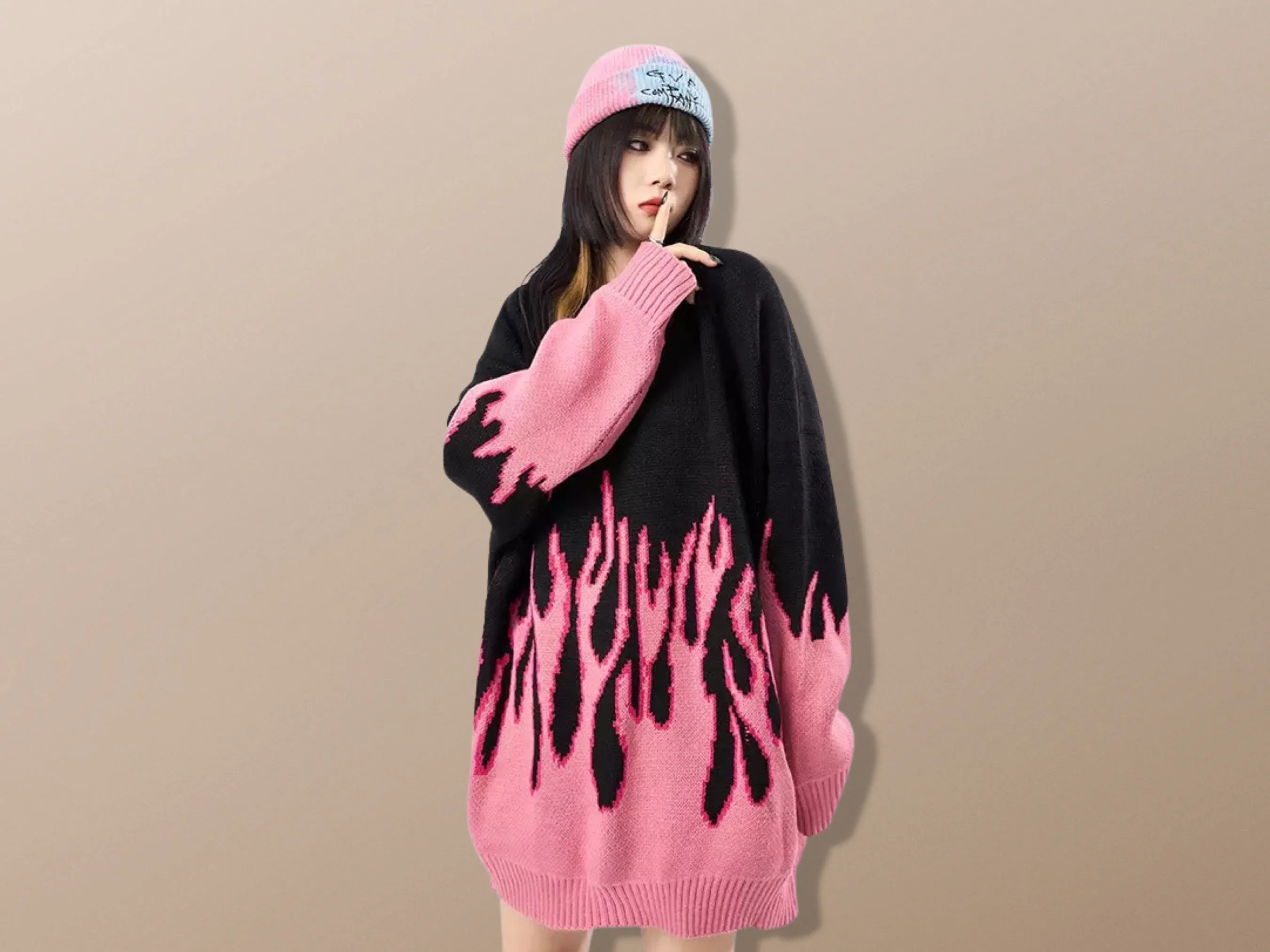 Fire Flame Edgy Harajuku Oversized Retro Knit Sweater