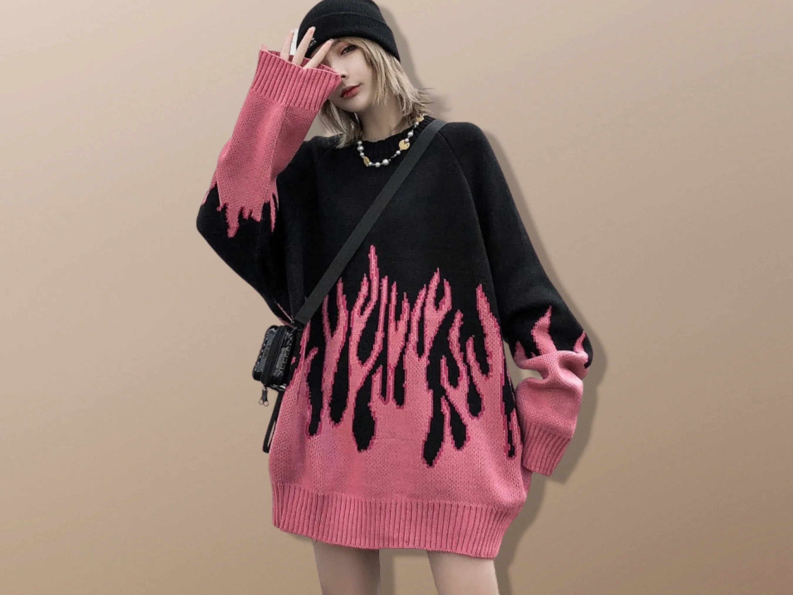 Fire Flame Edgy Harajuku Oversized Retro Knit Sweater