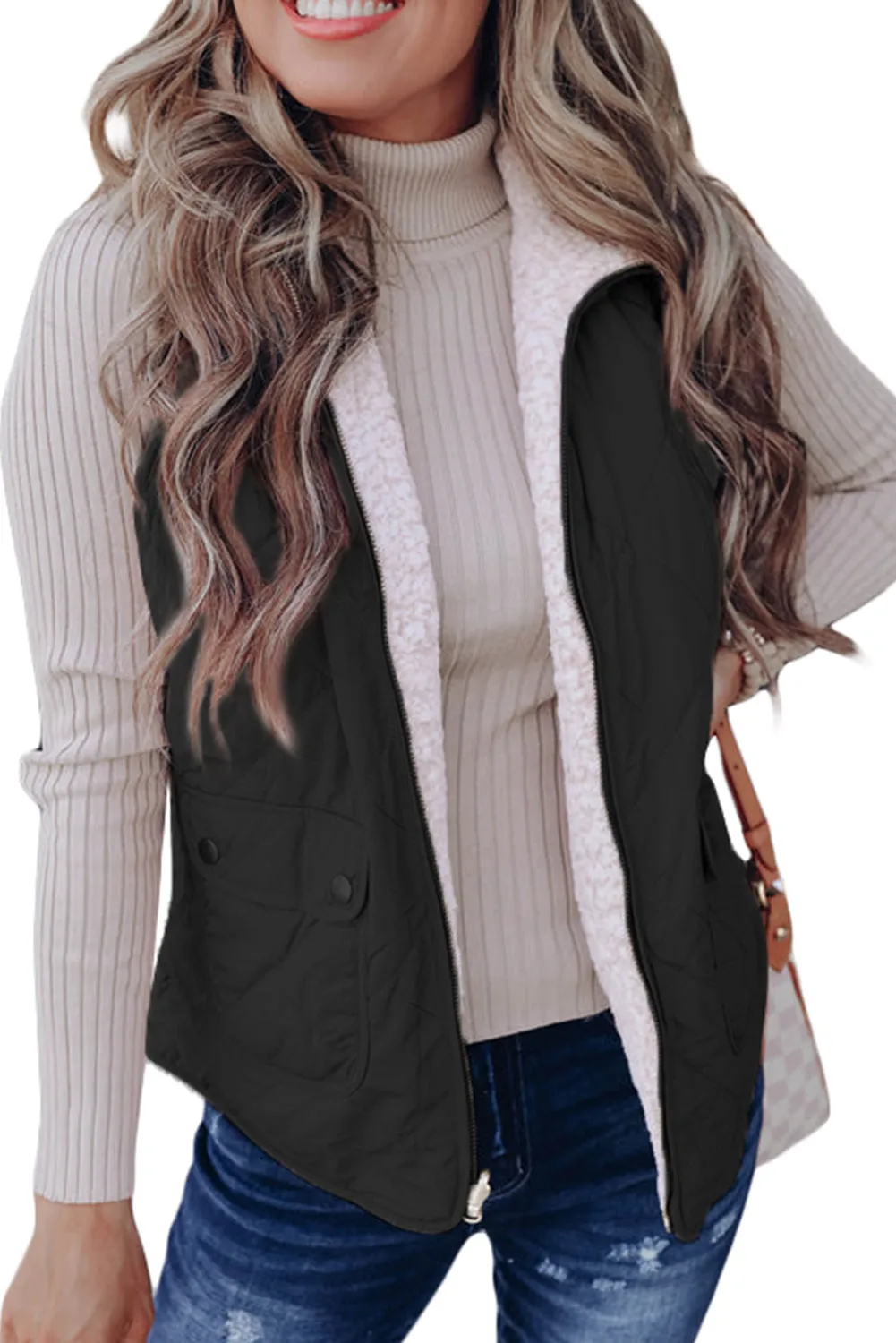 Fleece Lined Reversible Quilted Vest Coat