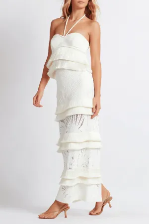 Fringe Trim Lace Maxi Skirt Ivory