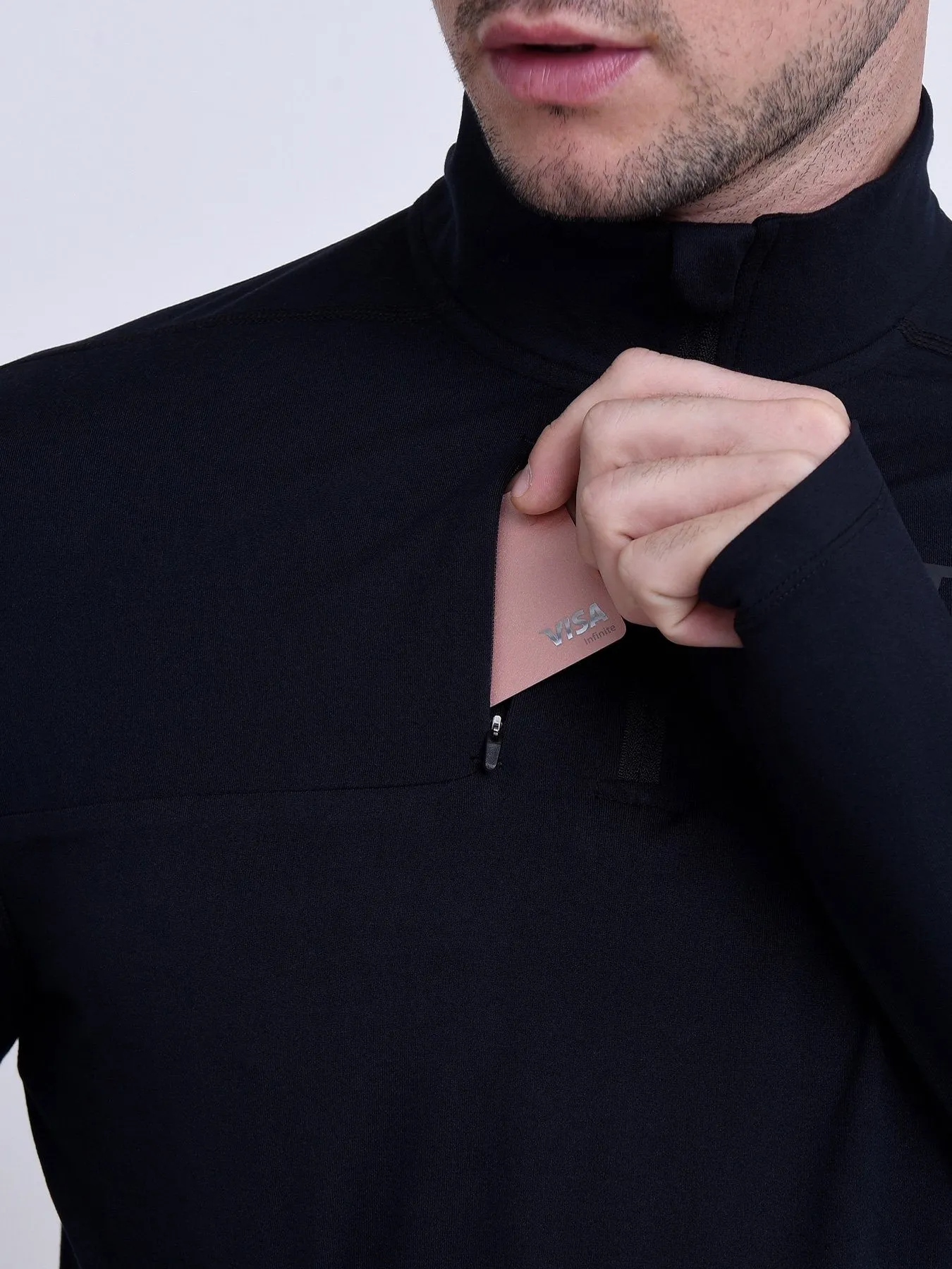 Fusion Half Zip Running Top For Men With Thumbholes & Chest Zip Pocket