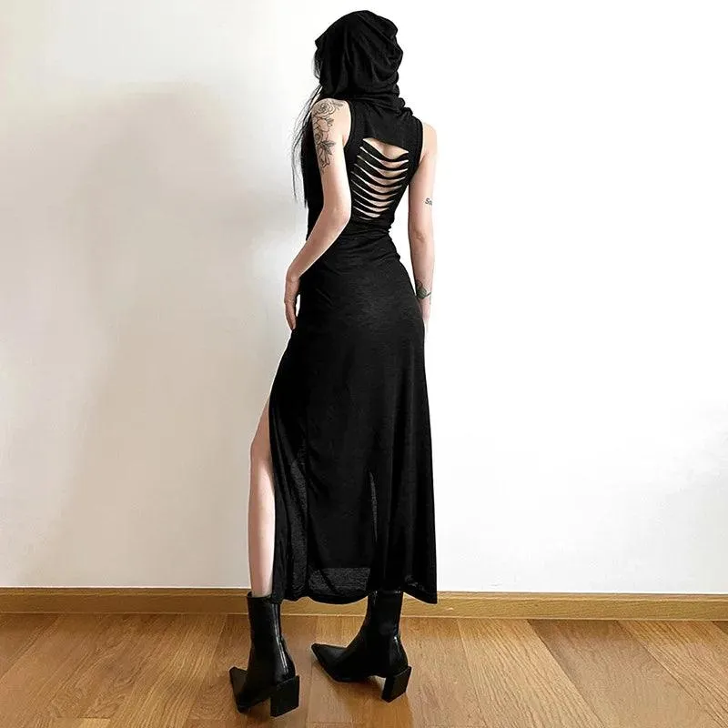 Gothic Desert Walker Hooded Dress: Edgy Punk Grunge Fashion - Statement Streetwear Trend