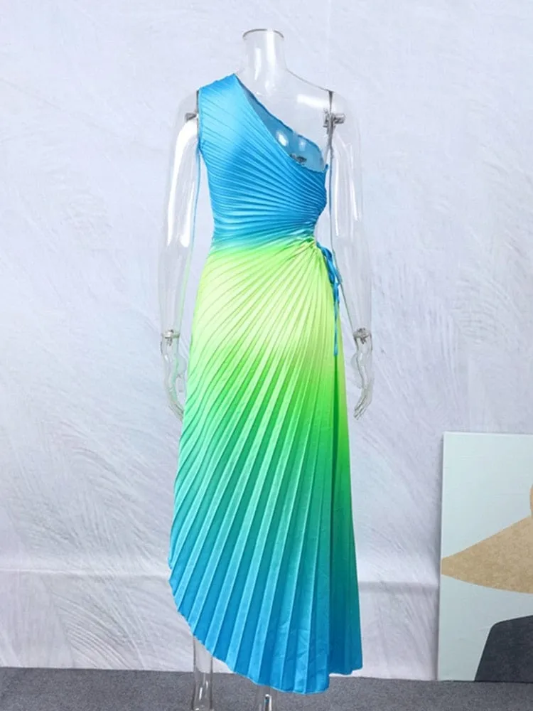 Gradient One Shoulder Evening Dress