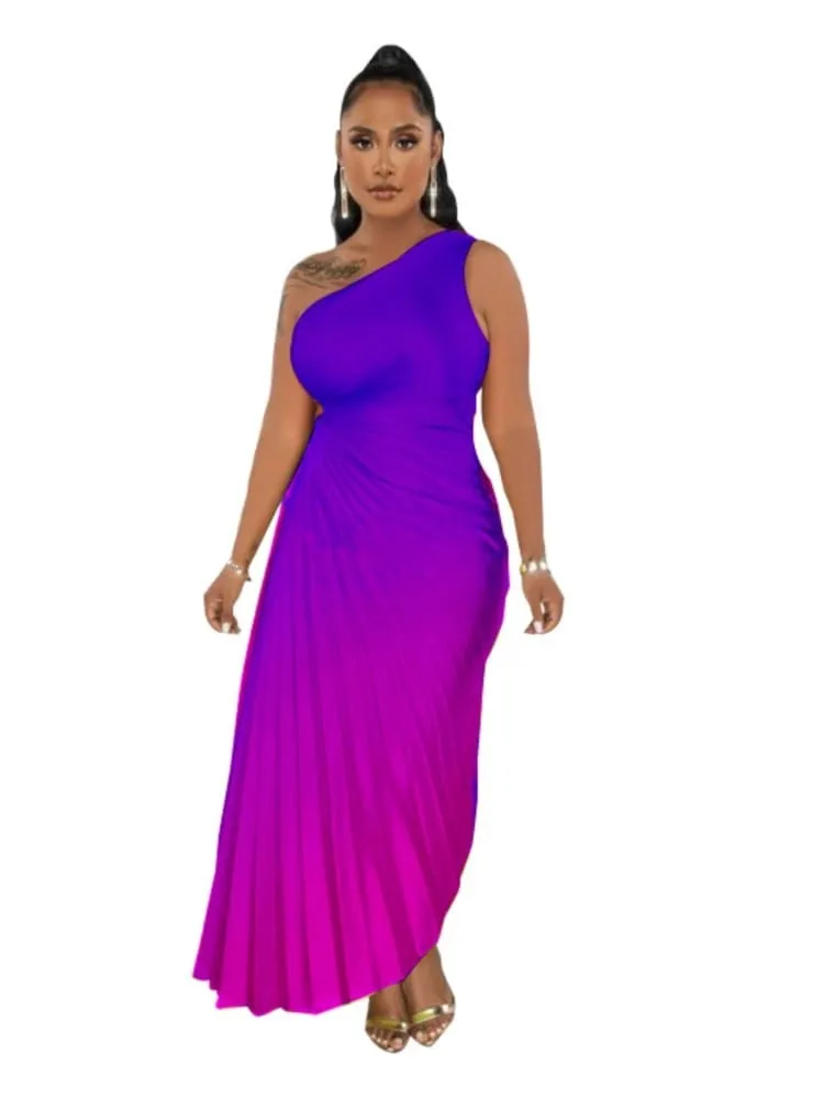 Gradient One Shoulder Evening Dress