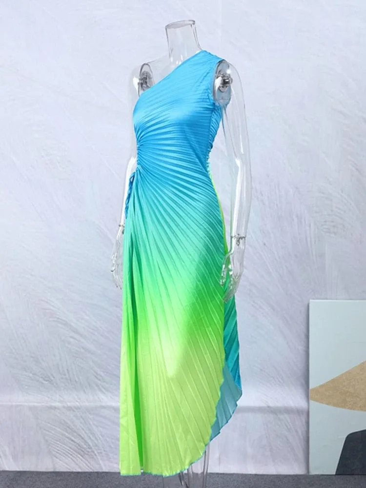 Gradient One Shoulder Evening Dress