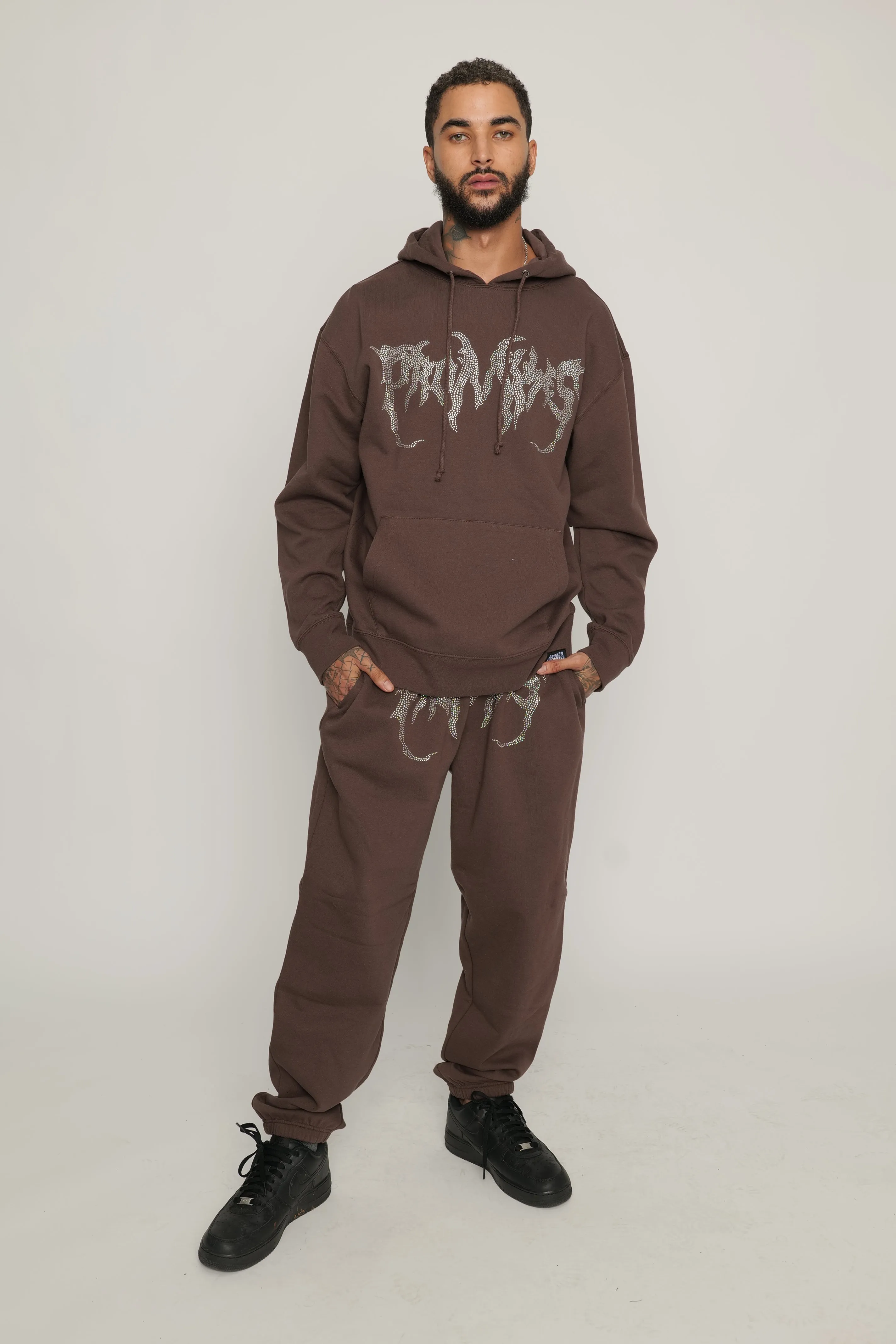 Graveyard Rhinestoned Hoodie Brown