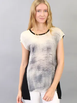 Hand Painted Color Block sleeveless Tee in Silk