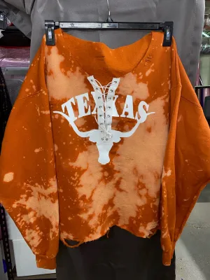 Handmade Texas Longhorn Lace Up Sweater In Burnt Orange