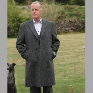 Harris Tweed Dark Grey Herringbone Overcoat--