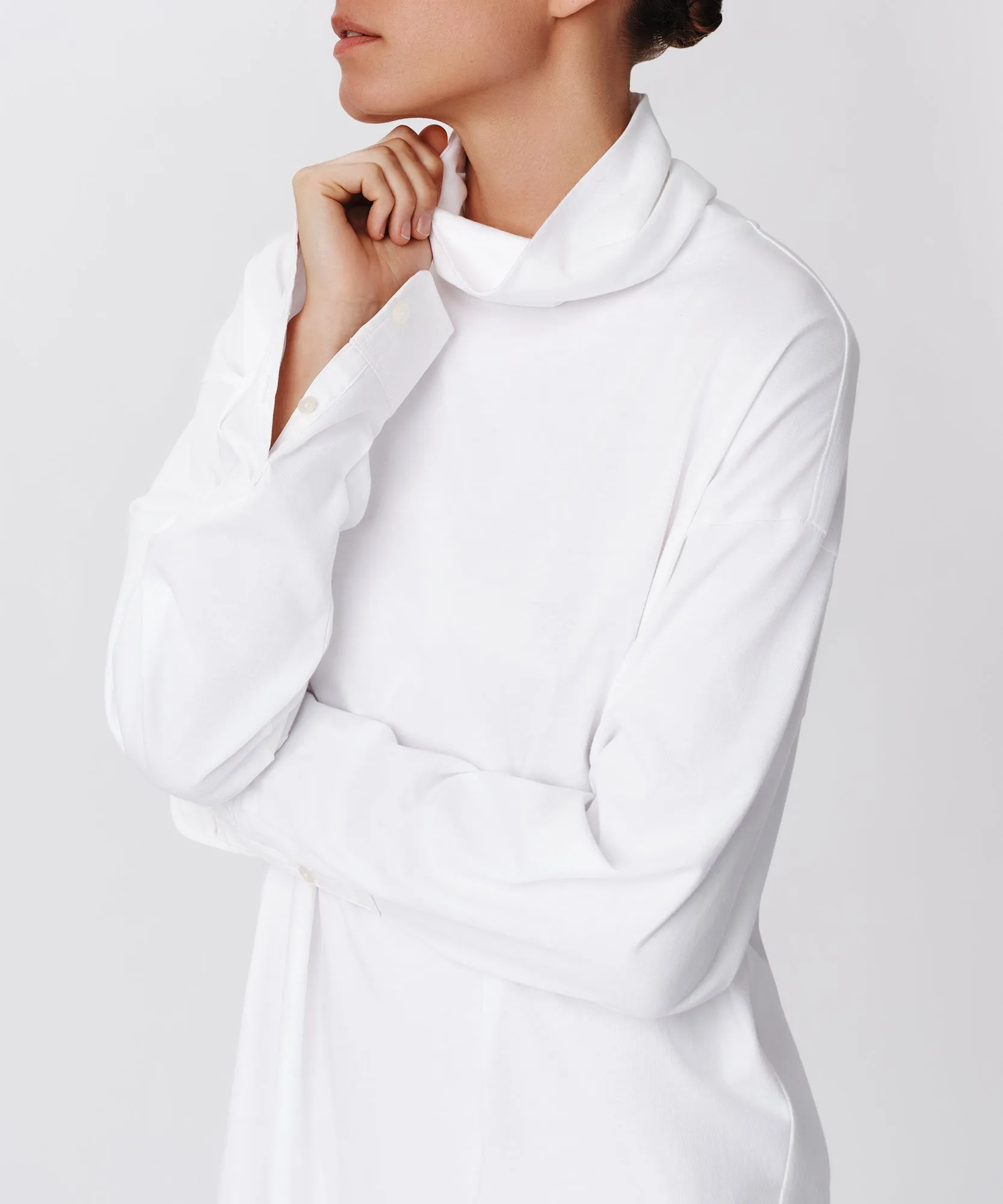 Heavyweight Jersey Media Turtleneck Dress - White