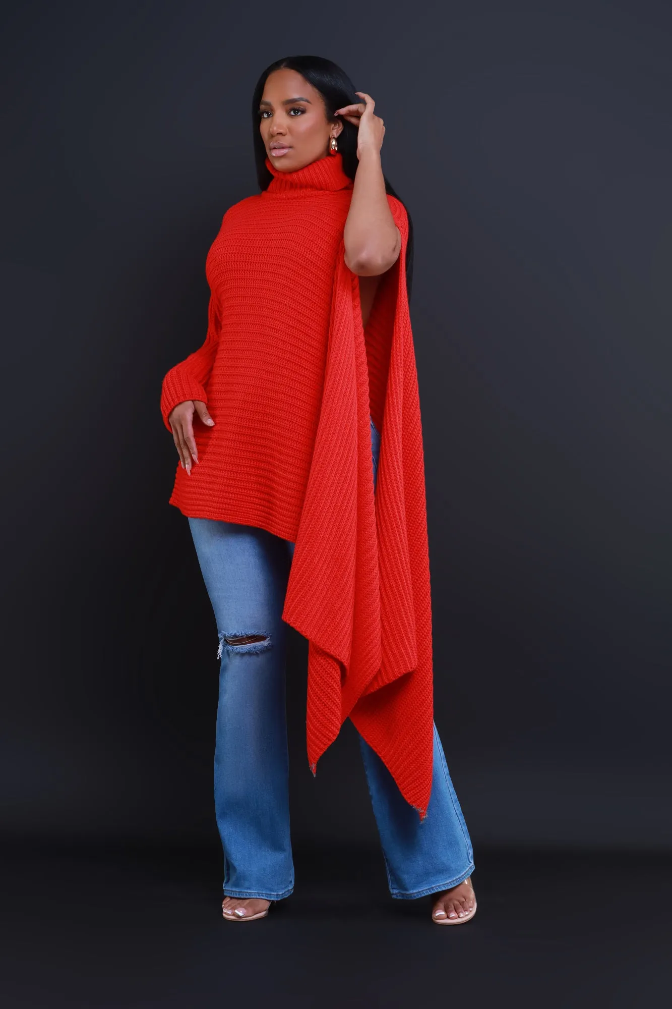 How To Deal Asymmetrical Knit Sweater - Red