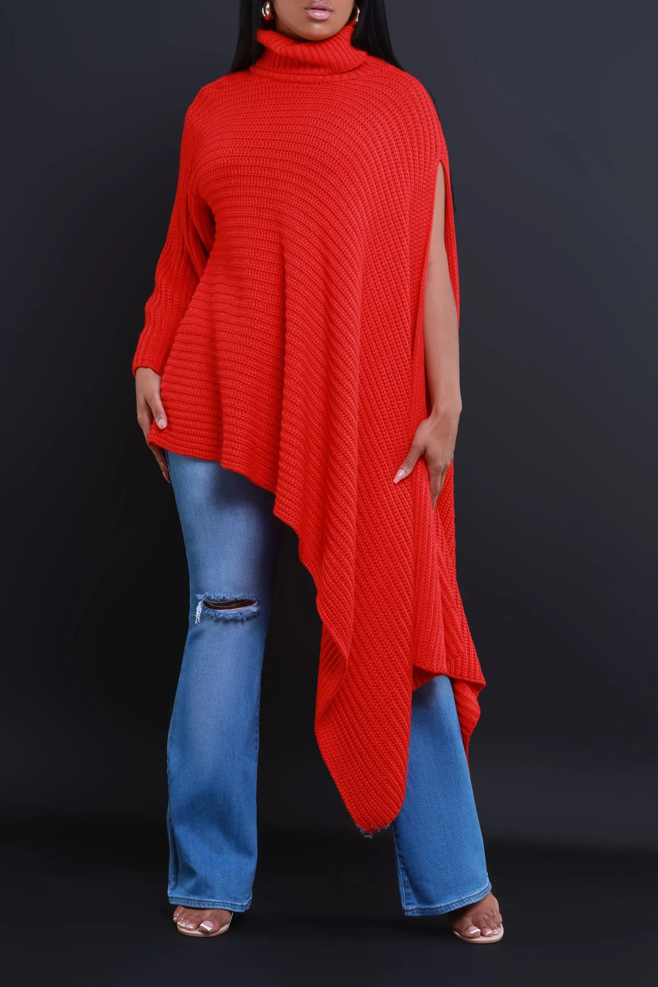 How To Deal Asymmetrical Knit Sweater - Red