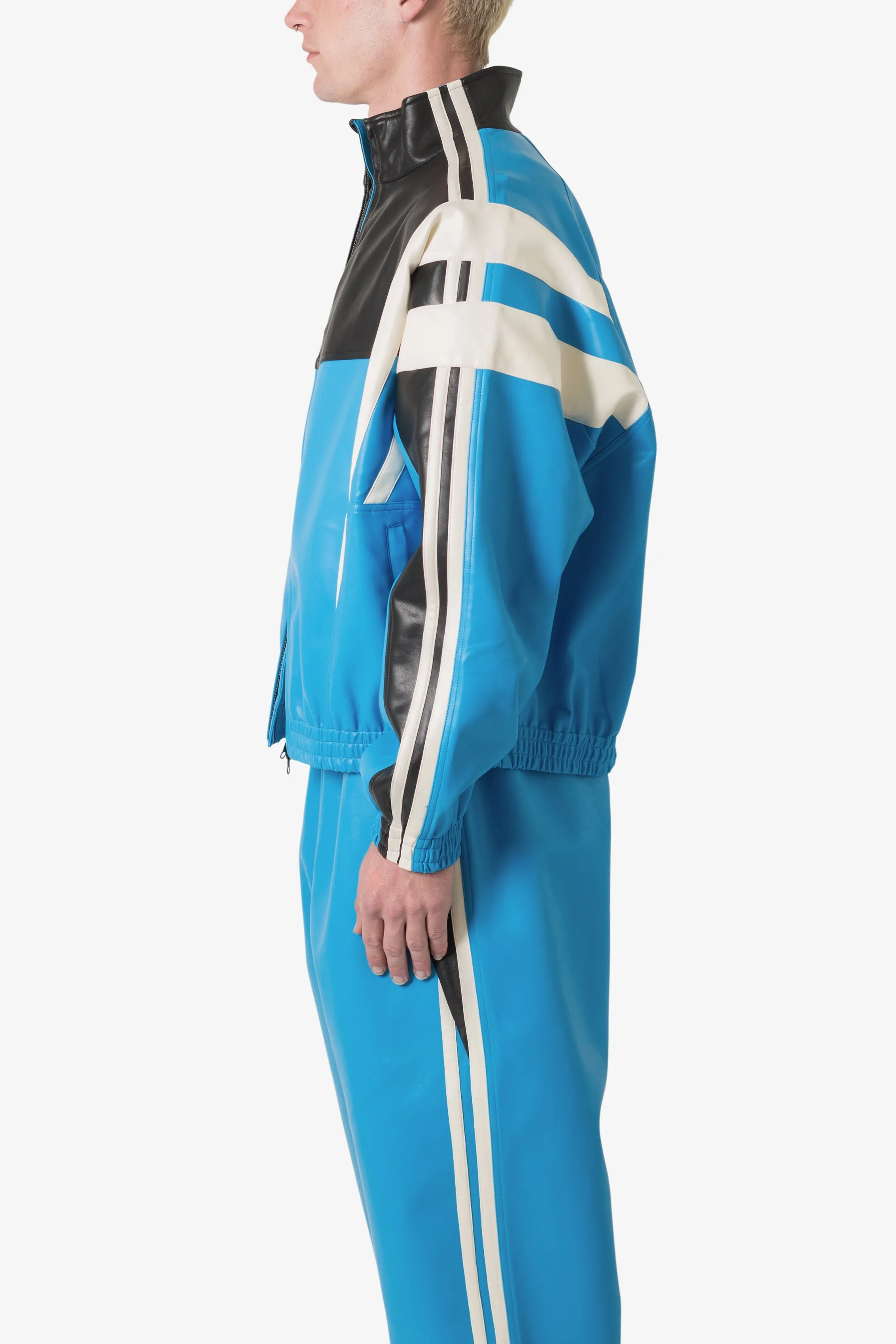 Icon Oversized PU Track Jacket - Blue/Black