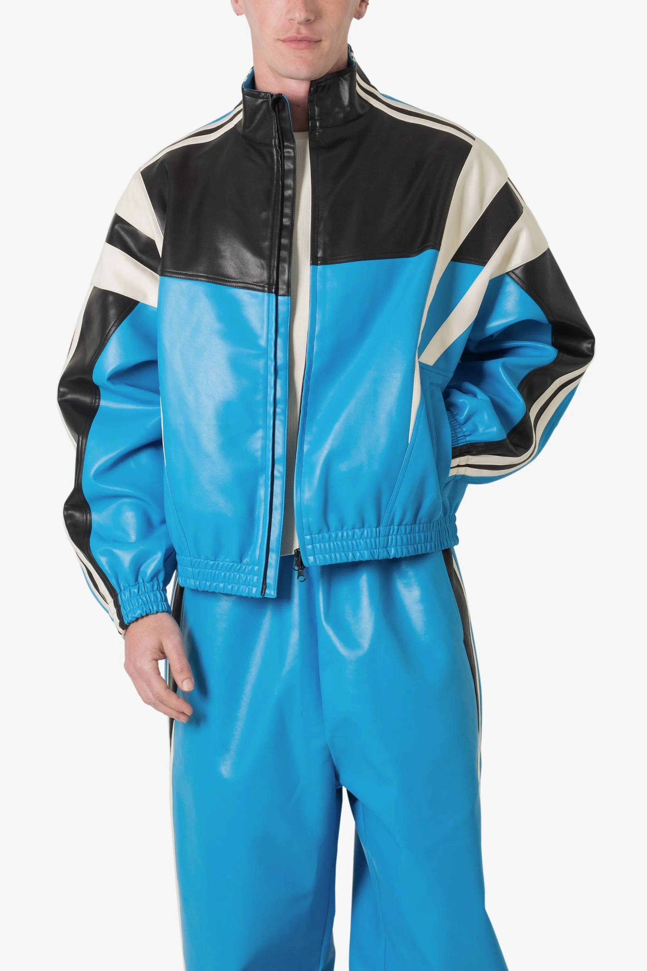 Icon Oversized PU Track Jacket - Blue/Black