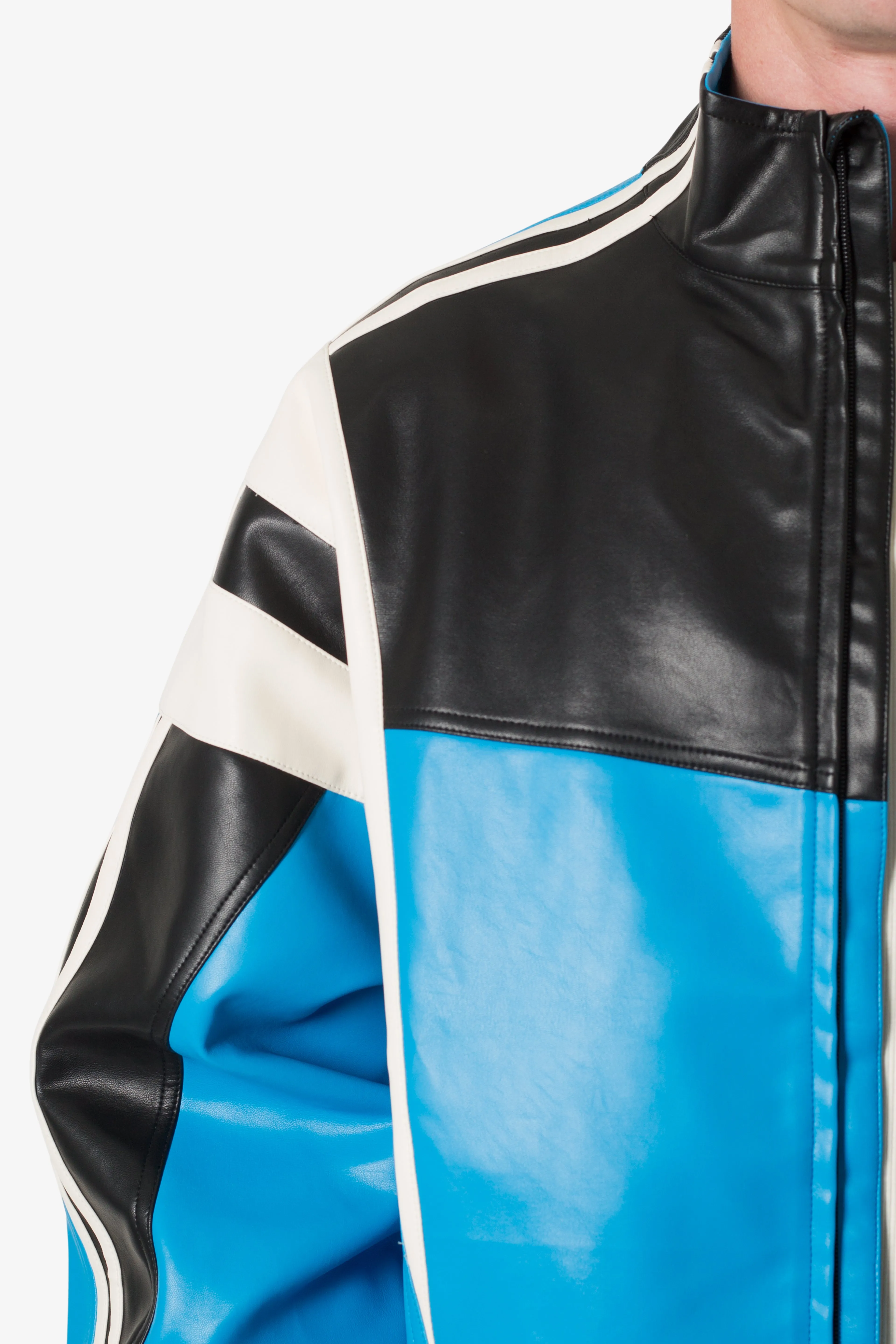 Icon Oversized PU Track Jacket - Blue/Black