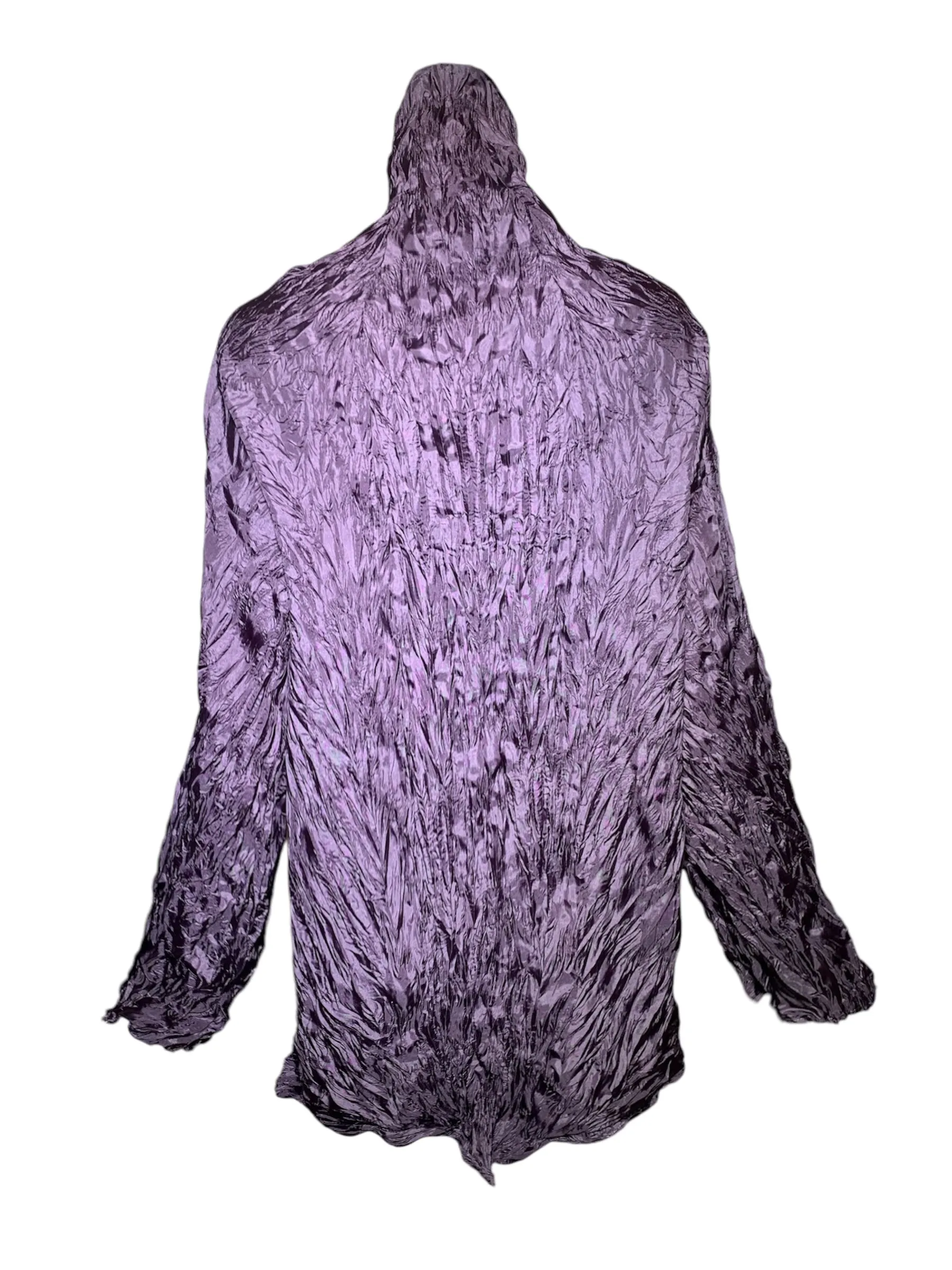 Issey Miyake Eggplant Purple Crinkle Pleat Mock Turtleneck Blouse