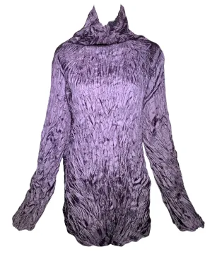 Issey Miyake Eggplant Purple Crinkle Pleat Mock Turtleneck Blouse