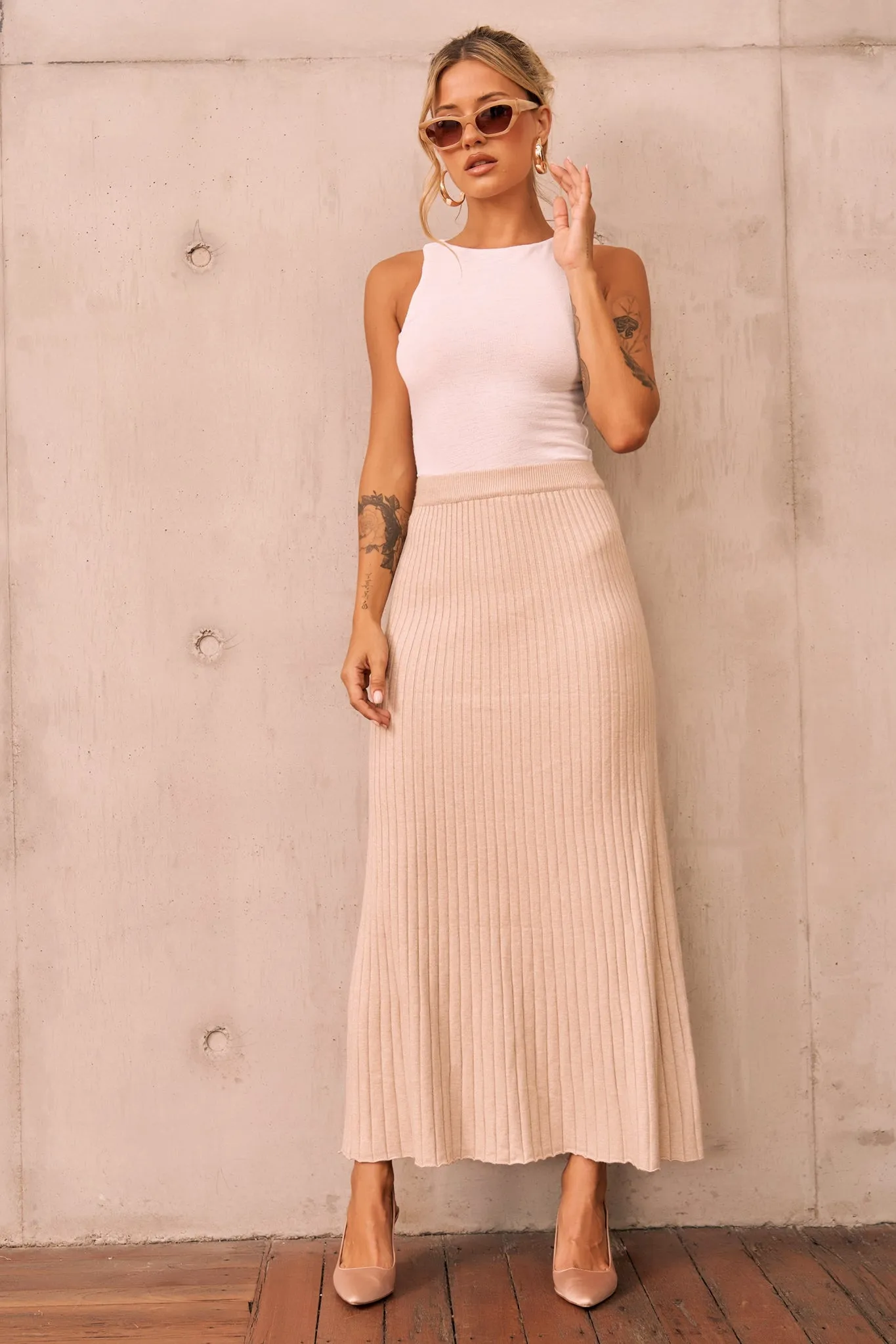 Join Us Knit Maxi Skirt - Sand