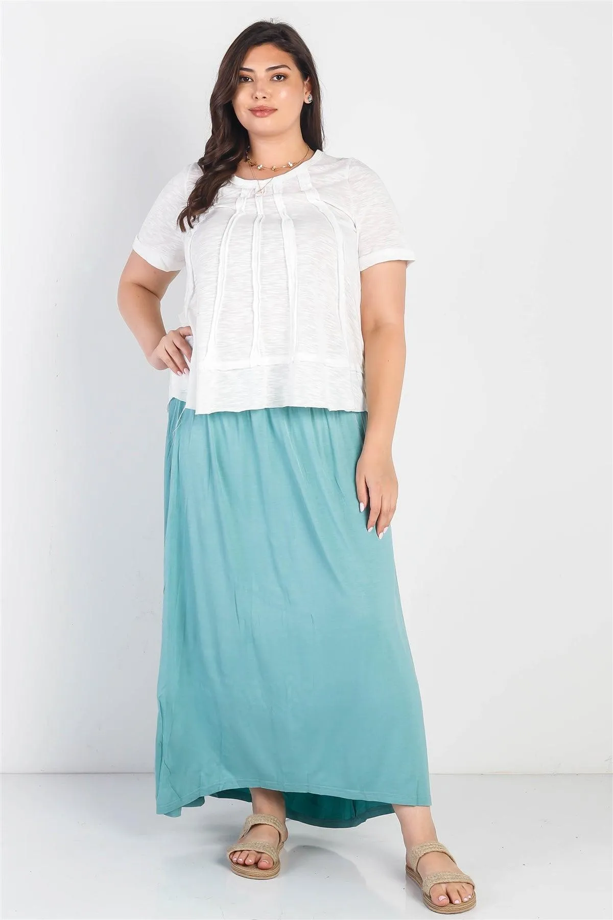 Junior Plus Sage Smocked Waist Maxi Skirt /2-2-1