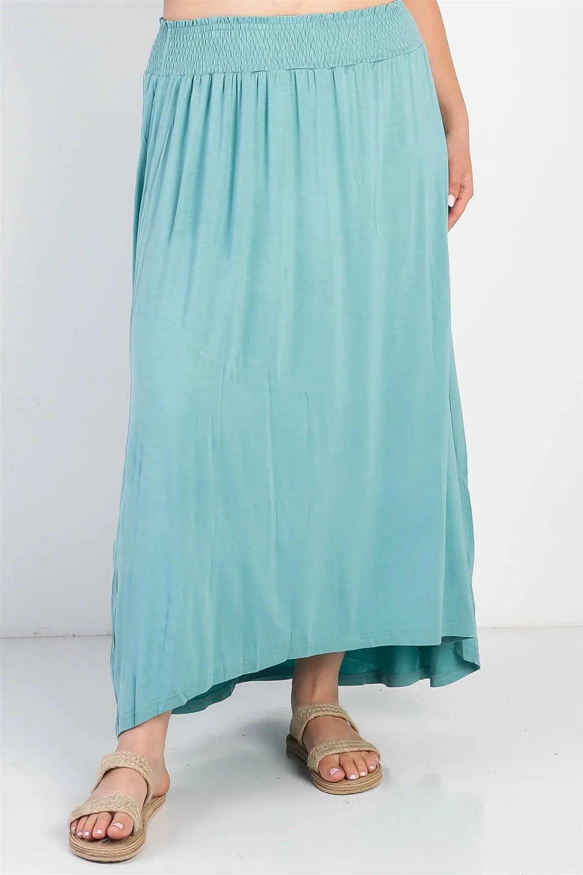 Junior Plus Sage Smocked Waist Maxi Skirt /2-2-1