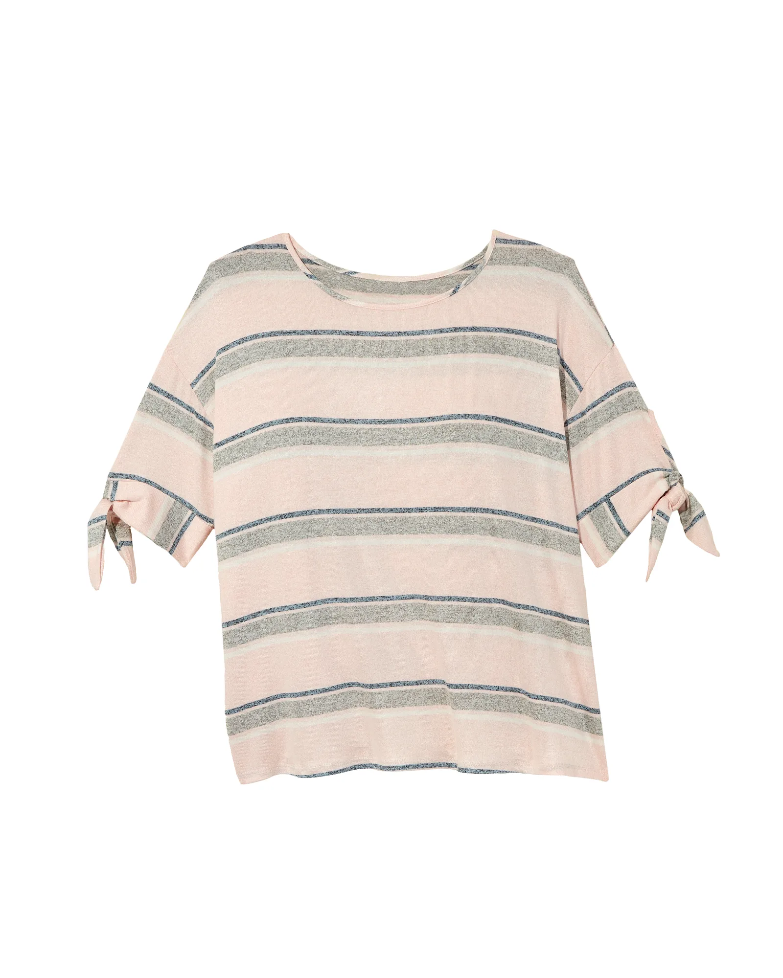 Kinara Tied 3/4 Sleeve Tee | Pink / Light Grey