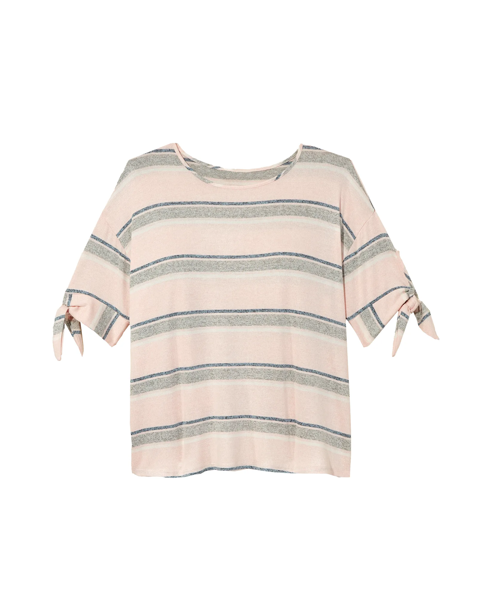 Kinara Tied 3/4 Sleeve Tee | Pink / Light Grey