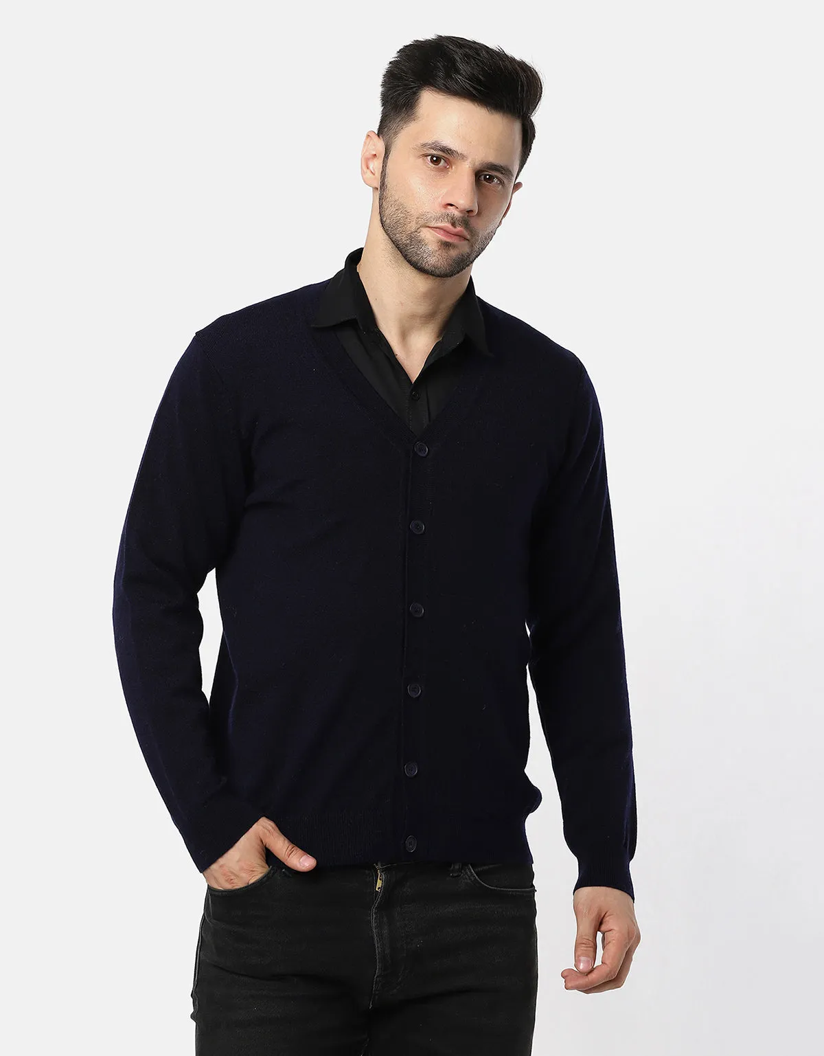 Knitted V-Neck Gents Pullover With Front Buttons