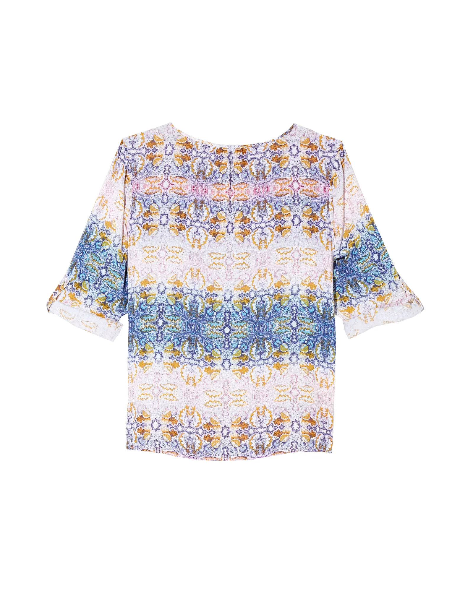 Kourtney Tied Collar Tabbed Sleeve Blouse | Pink / Azure Blue