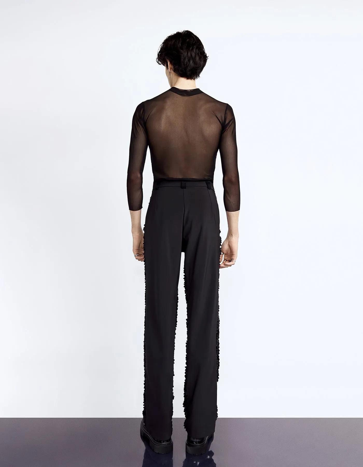 Lace Front Trousers in Black Organic Silk