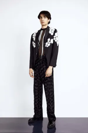 Lace Front Trousers in Black Organic Silk