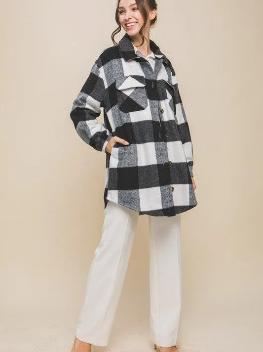 Laid Back Style Plaid Shacket with Front Pockets