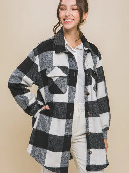 Laid Back Style Plaid Shacket with Front Pockets