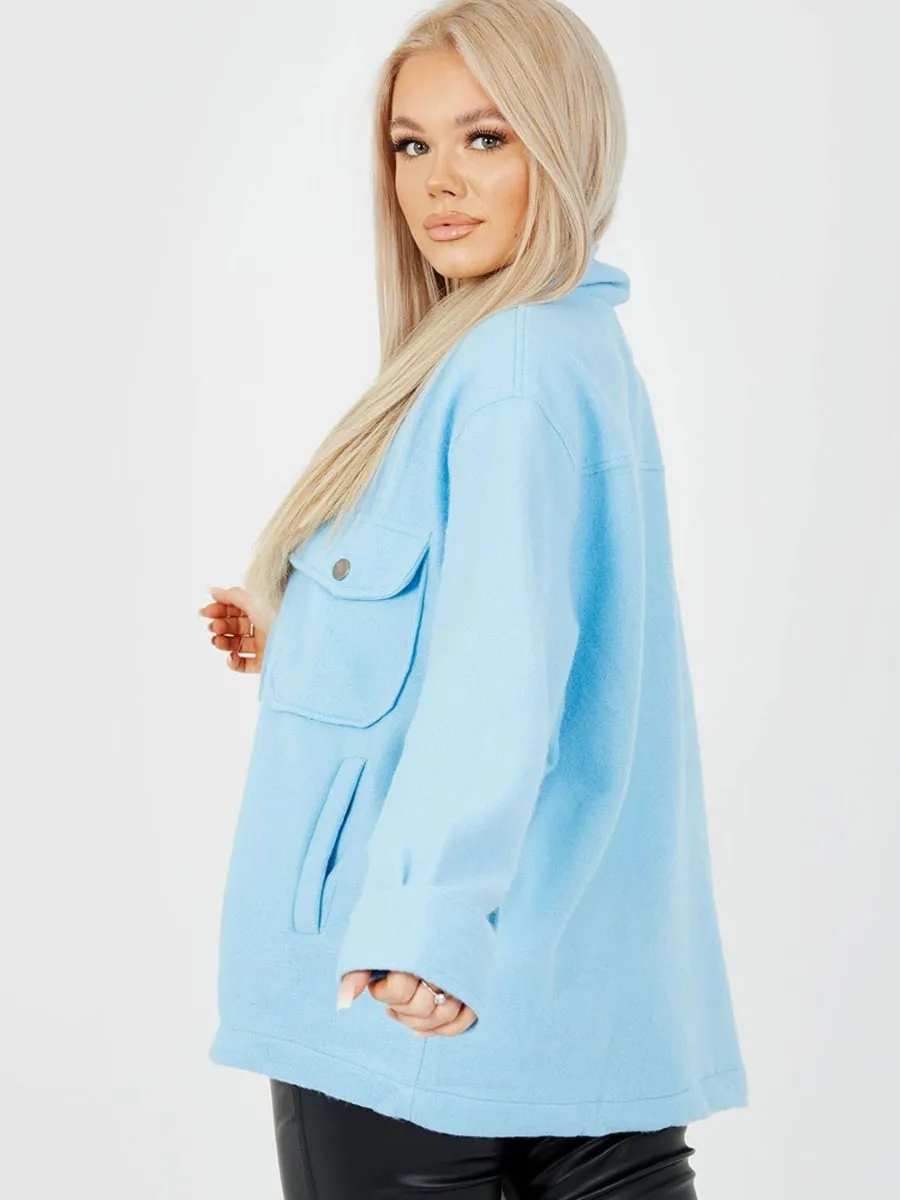 Leah Plain Classic Thick Shacket In Blue